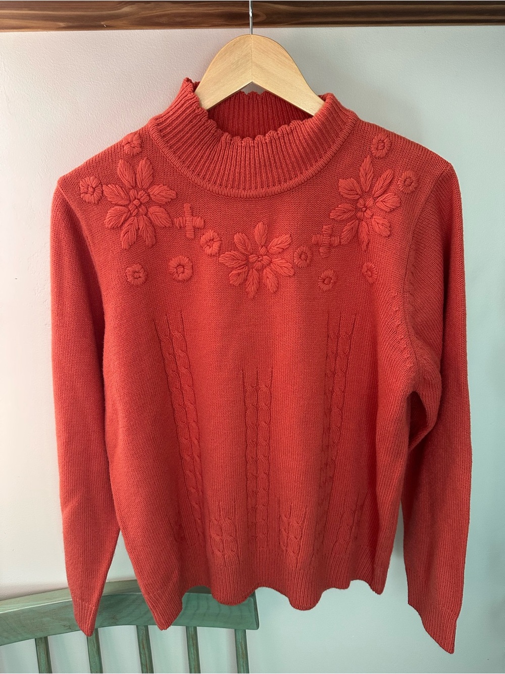 Vintage Embroidered Pink Mock Neck Sweater